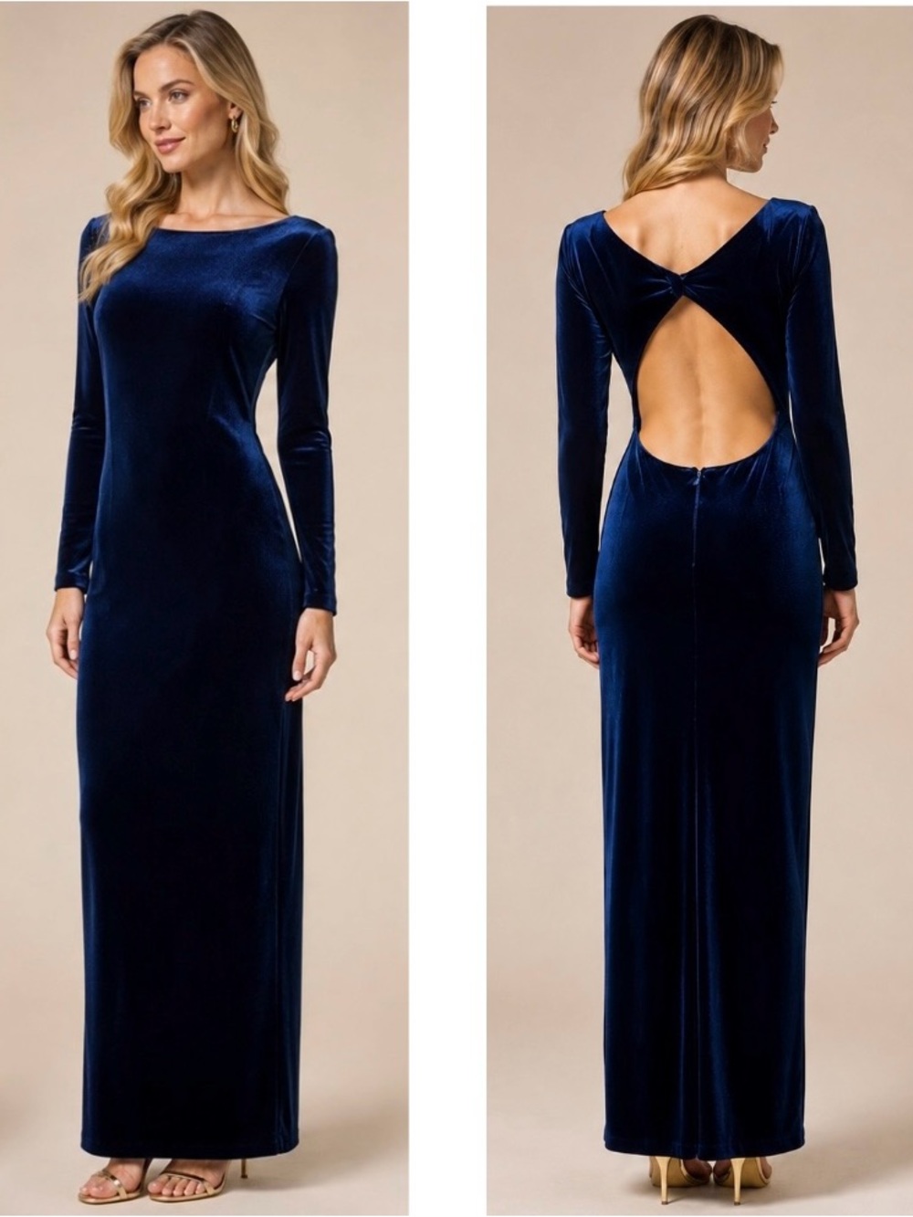 Vintage Niki by Niki Livas Navy Velvet Open
Back Maxi Gown, Midnight Navy Size 6